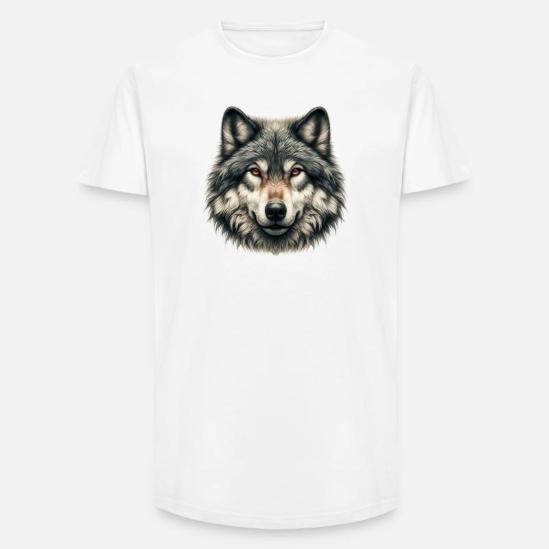 Wolf - Long Fit Männer T-Shirt - Weiß