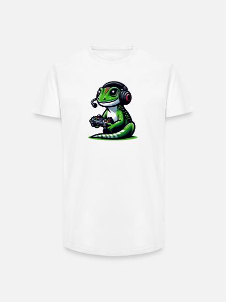 Gecko Gamer: Mastering the Joystick Jungle - Long Fit Men's T-Shirt - white