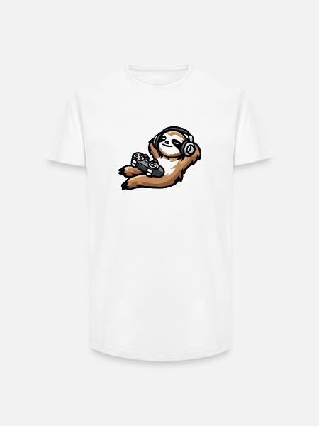 Game On Sloth: The Chill Gamer - Long Fit Men's T-Shirt - white