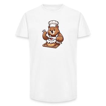 Baker Bear : Le charmeur de gâteaux - T-shirt coupe longue homme - blanc - Devant - AI Model Male 185 light (185cm)