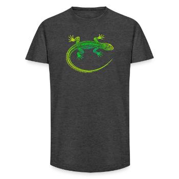 Lézard motifs aborigène, tribal dégradé vert jaune - T-shirt coupe longue homme - charbon - Devant - AI Model Male 185 light (185cm)