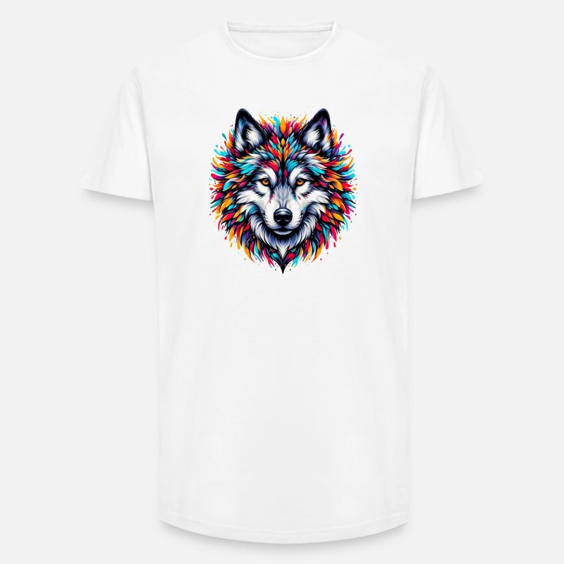 Wolf - Long Fit Männer T-Shirt - Weiß