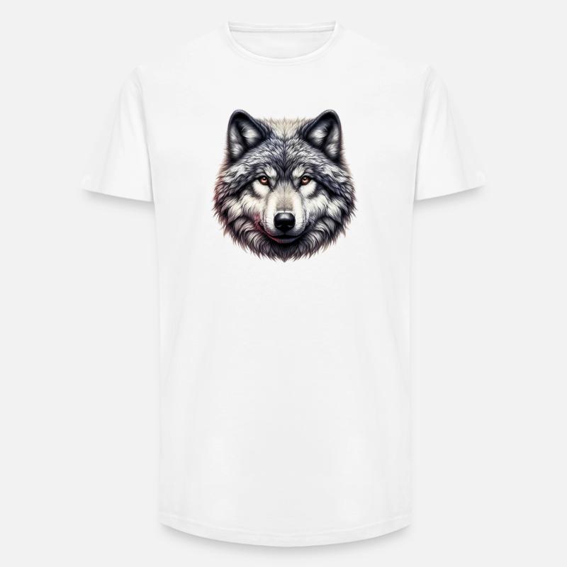 Wolf - Long Fit Männer T-Shirt - Weiß
