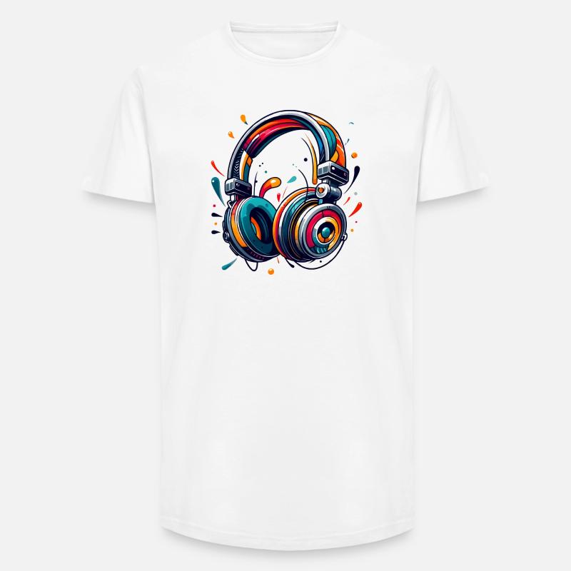 Kopfhörer im dynamischem, abstraktem Kunststil - Long Fit Männer T-Shirt - Weiß