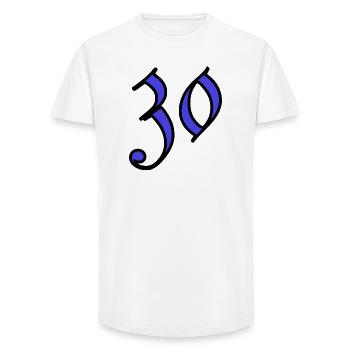 30. 30 YEARS. 30th ANNIVERSARY. 30 YEARS ANNIVERSARY. - Long Fit Men's T-Shirt - white - Front - AI Model Male 185 light (185cm)