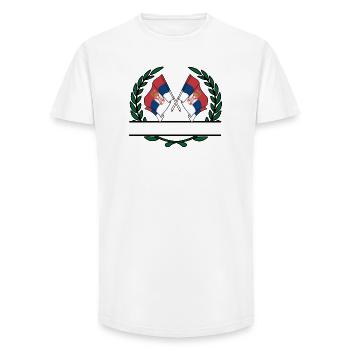 Drapeaux Serbie couronne de laurier bannière - T-shirt coupe longue homme - blanc - Devant - AI Model Male 185 light (185cm)