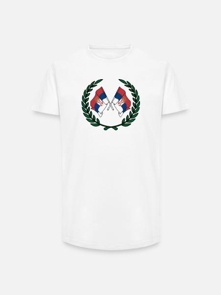 Flags Serbia in laurel wreath - Long Fit Men's T-Shirt - white