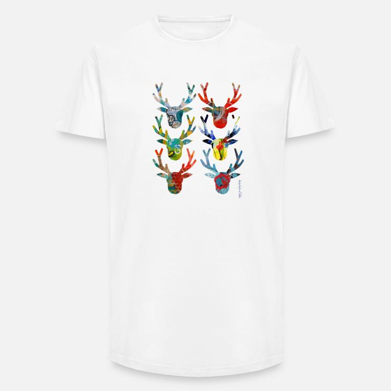Teste di cervo colorate astratte - T-shirt uomo a vestibilità lunga - bianco