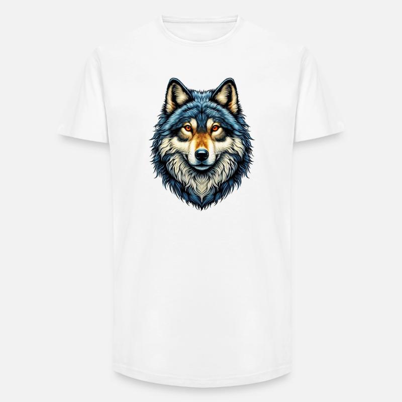Wolf - Long Fit Männer T-Shirt - Weiß