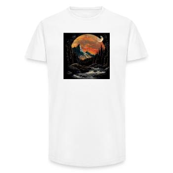 Mettre en place montagnes et forêts la nuit - T-shirt coupe longue homme - blanc - Devant - AI Model Male 185 light (185cm)