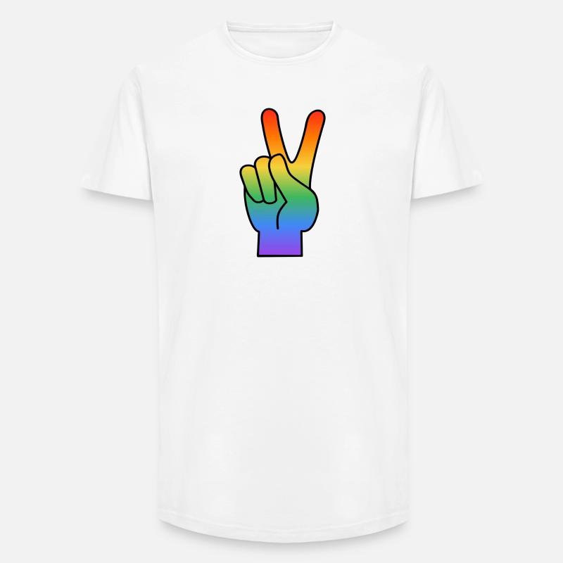 Regenbogen Peace Zeichen - Long Fit Männer T-Shirt - Weiß