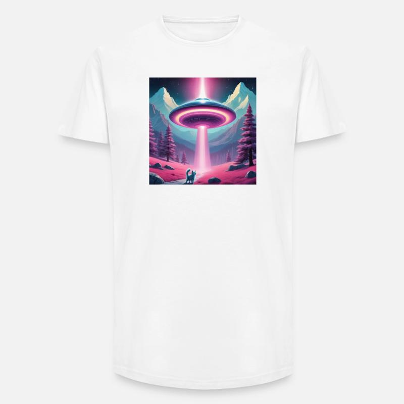 Ufo mit Kätzchen - Long Fit Männer T-Shirt - Weiß
