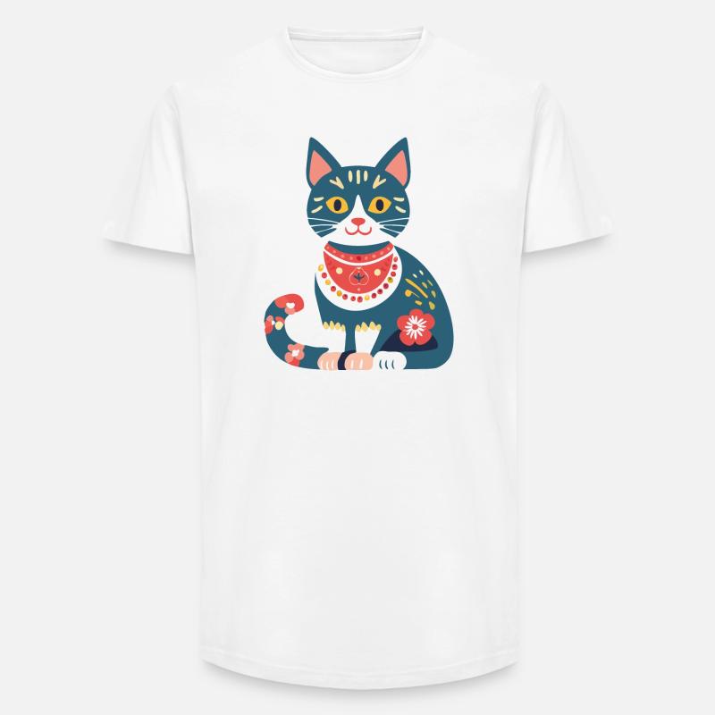 süße Folklore-Katze - Long Fit Männer T-Shirt - Weiß