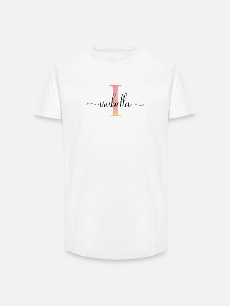 J | Monogramme | Nom | Isabelle |Aquarelle - T-shirt coupe longue homme - blanc