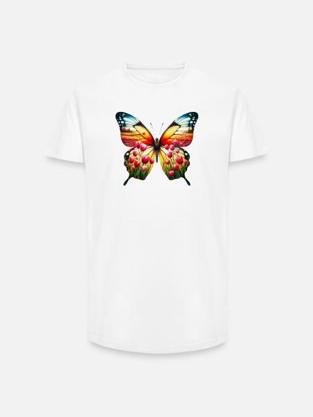 Tulipe papillon tulipe Hollande - T-shirt coupe longue homme - blanc