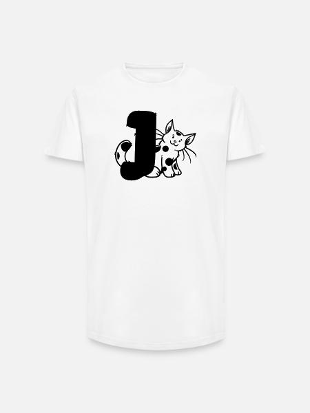 Lettre Chat J - T-shirt coupe longue homme - blanc