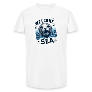 Seerobbe willkommen am Meer welcome at the sea - Long Fit Männer T-Shirt - Weiß - Vorne - AI Model Male 185 light (185cm)