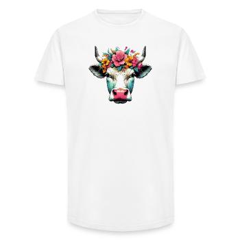 Vache avec des fleurs - T-shirt coupe longue homme - blanc - Devant - AI Model Male 185 light (185cm)