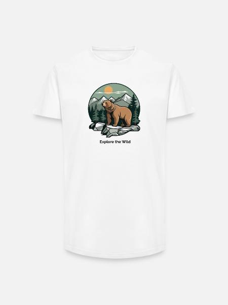 Bear in Mountain Landscape Logo - Long Fit Men's T-Shirt - white