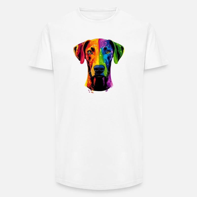 Rhodesian Ridgeback Popart Regenbogen Bunt Hunde - Long Fit Männer T-Shirt - Weiß