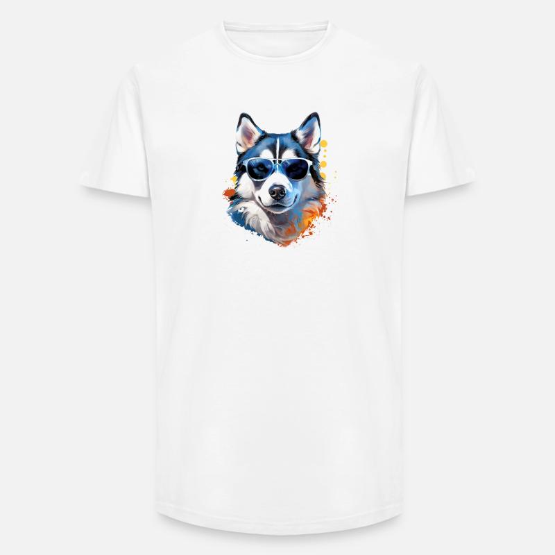 Husky mit Sonnenbrille - Long Fit Männer T-Shirt - Weiß