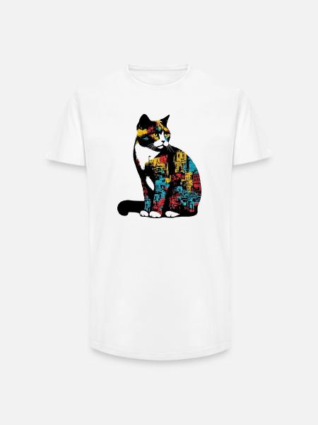 Chat - T-shirt coupe longue homme - blanc