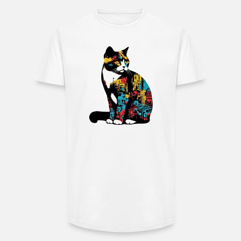 Katze - Long Fit Männer T-Shirt - Weiß