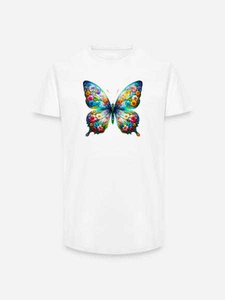 Schmetterling mit Blumen verziert - Long Fit Männer T-Shirt - Weiß