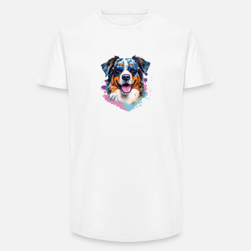 Australian Shepherd mit Sonnenbrille - Long Fit Männer T-Shirt - Weiß