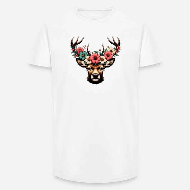 Hirsch mit Blumen - Long Fit Männer T-Shirt - Weiß