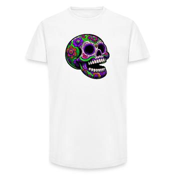Leuchtender Totenkopf mit Blumenmotiv - Long Fit Männer T-Shirt - Weiß - Vorne - AI Model Male 185 light (185cm)