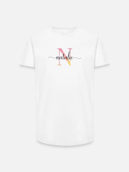 N | Monogramme | Nom | Natalie |Aquarelle - T-shirt coupe longue homme - blanc