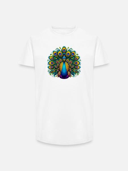 Peacock - Long Fit Men's T-Shirt - white