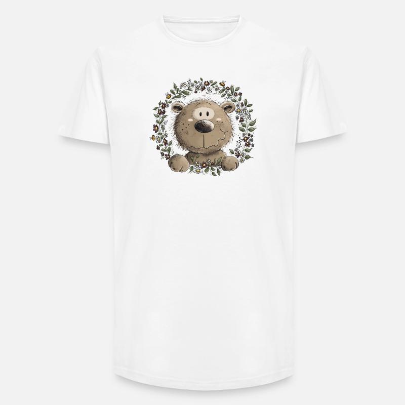 Drolliger Brauner Bär Blätterkranz Wildtier Comic - Long Fit Männer T-Shirt - Weiß