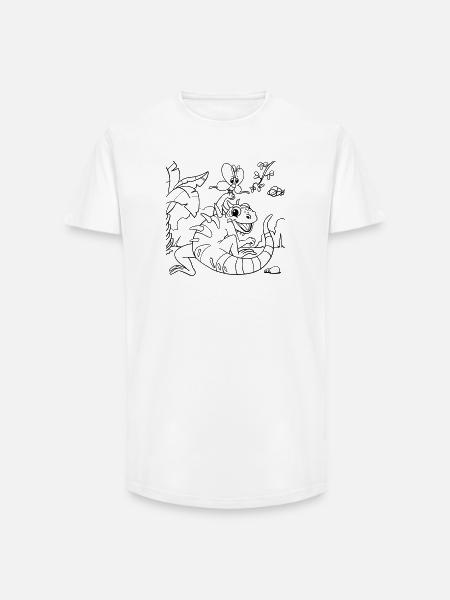 Iguana Jungle Coloring Page Hand Illustrated - Long Fit Men's T-Shirt - white