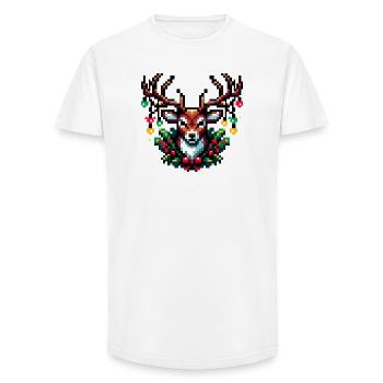 Renne pixel de Noël dans les guirlandes lumineuses - T-shirt coupe longue homme - blanc - Devant - AI Model Male 185 light (185cm)