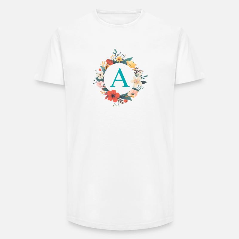 A Monogramm, Blumen-Kranz, personalisierbar - Long Fit Männer T-Shirt - Weiß