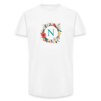 N Monogram, Couronne de fleurs, Personnalisable - T-shirt coupe longue homme - blanc - Devant - AI Model Male 185 light (185cm)