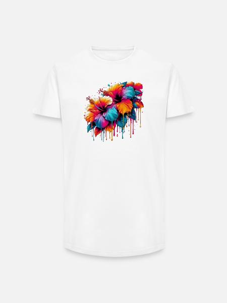 Fleurs d’hibiscus - T-shirt coupe longue homme - blanc