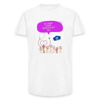 Je suis aide soignant e png - T-shirt coupe longue homme - blanc - Devant - AI Model Male 185 light (185cm)