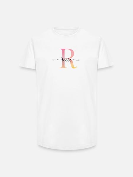 L | Monogramme | Nom | Reese |Aquarelle - T-shirt coupe longue homme - blanc