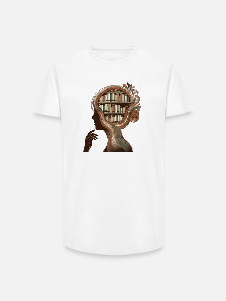 Books Head Illustration Thinking Knowledge - Long Fit Men's T-Shirt - white