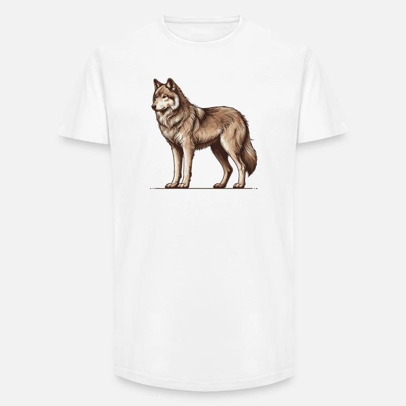 Wolf - Long Fit Männer T-Shirt - Weiß