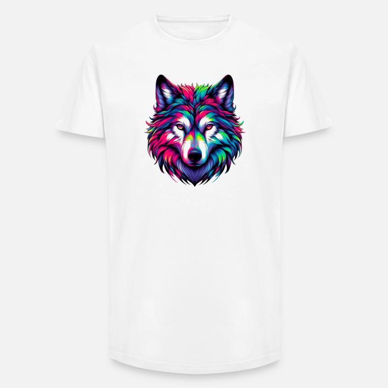 Wolf - Long Fit Männer T-Shirt - Weiß