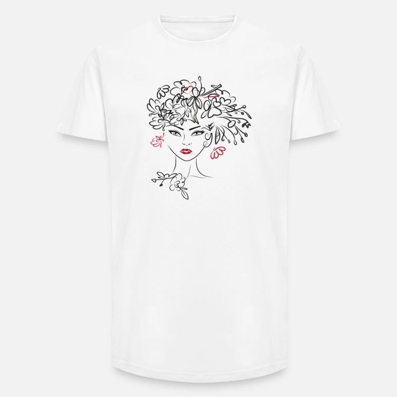 Frauenkopf mit Blüten - Long Fit Männer T-Shirt - Weiß