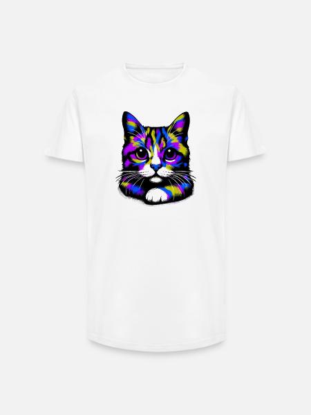 Cat - Long Fit Men's T-Shirt - white