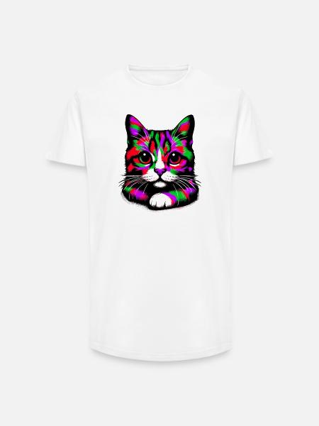 Chat - T-shirt coupe longue homme - blanc