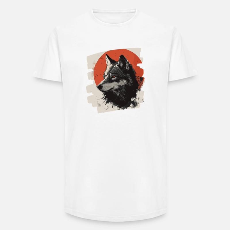 Wolf Retro - Long Fit Männer T-Shirt - Weiß