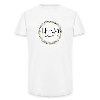 L’équipe de la mariée ! Couronne de fleurs personnalisable - T-shirt coupe longue homme - blanc - Devant - AI Model Male 185 light (185cm)