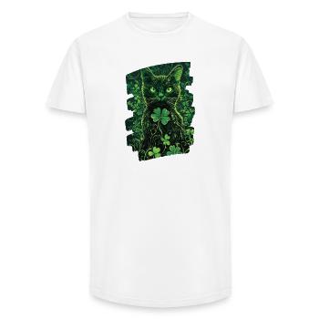 Chat de la Saint-Patrick - T-shirt coupe longue homme - blanc - Devant - AI Model Male 185 light (185cm)